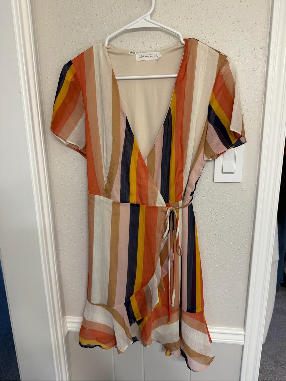 Nordstrom Multicolor Striped Wrap Mini Dress - Rust, Mustard, Navy, Cream